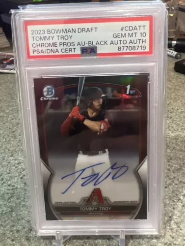 2023 BOWMAN DRAFT CHROME -AUTO BLACK #CDATT TOMMY TROY ROOKIE RC 9/75 PSA 10
