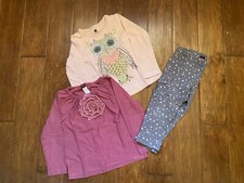 EUC Tea Collection 3pc Girls Long Sleeve Owl Floral Shirt Pant Set 3 4