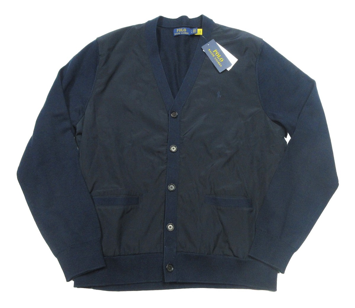 Polo Ralph Lauren Men's Navy Mixed Media V-Neck Cardigan Polo Ralph Lauren Men's Navy Mixed Media V-Neck Cardigan