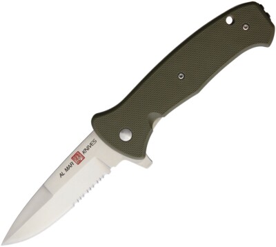 AMK2211 Al Mar SERE 2020 Linerlock A/O 8Cr13MoV Combo Edge Green FRN Handle Clip