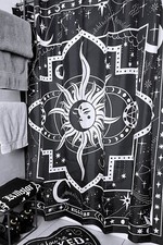 Dimensional Black Shower Curtain Sun Moon Stars Night Spooky Astrology 61"x37"