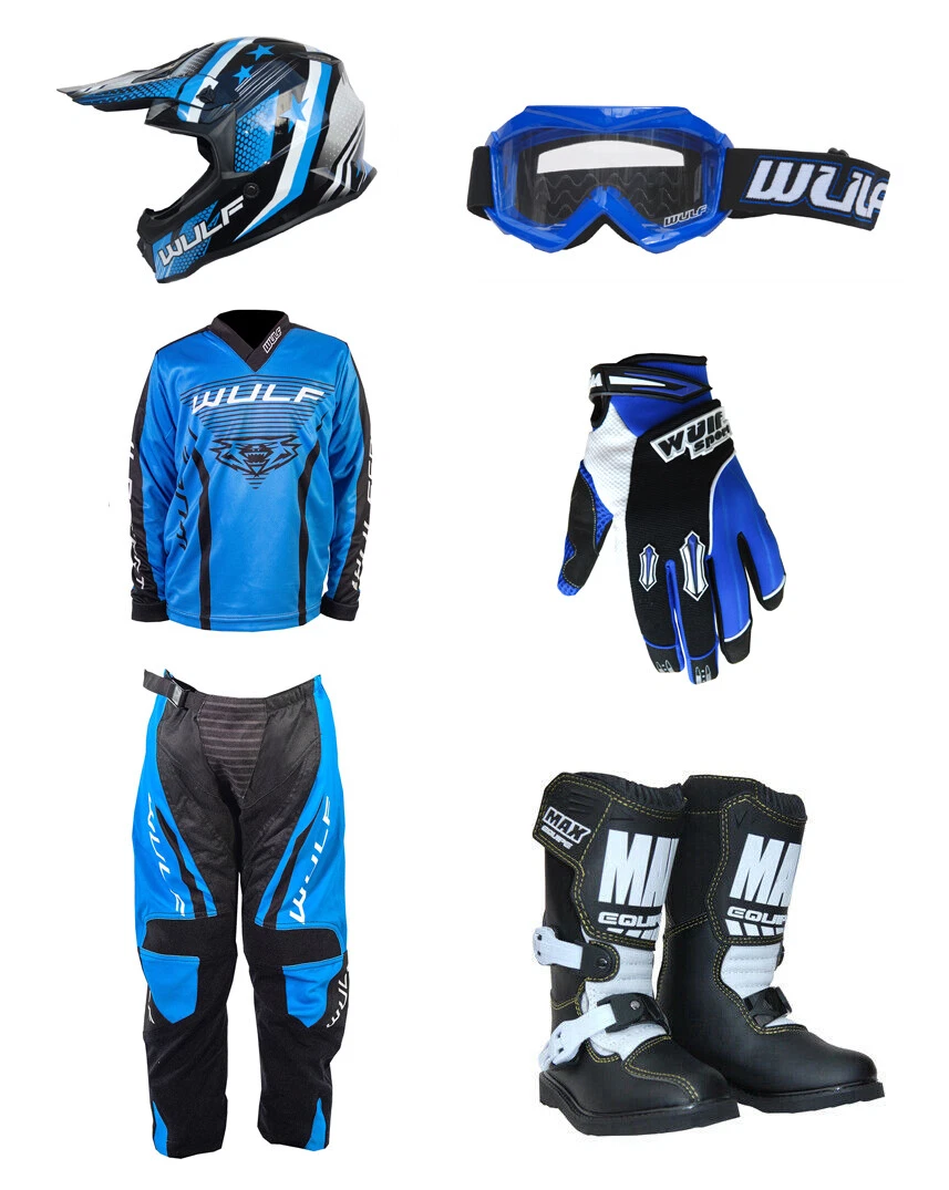 Kid Wulfsport MX 2023 LINEAR Motocross Clothing Blue MEGA Set M12