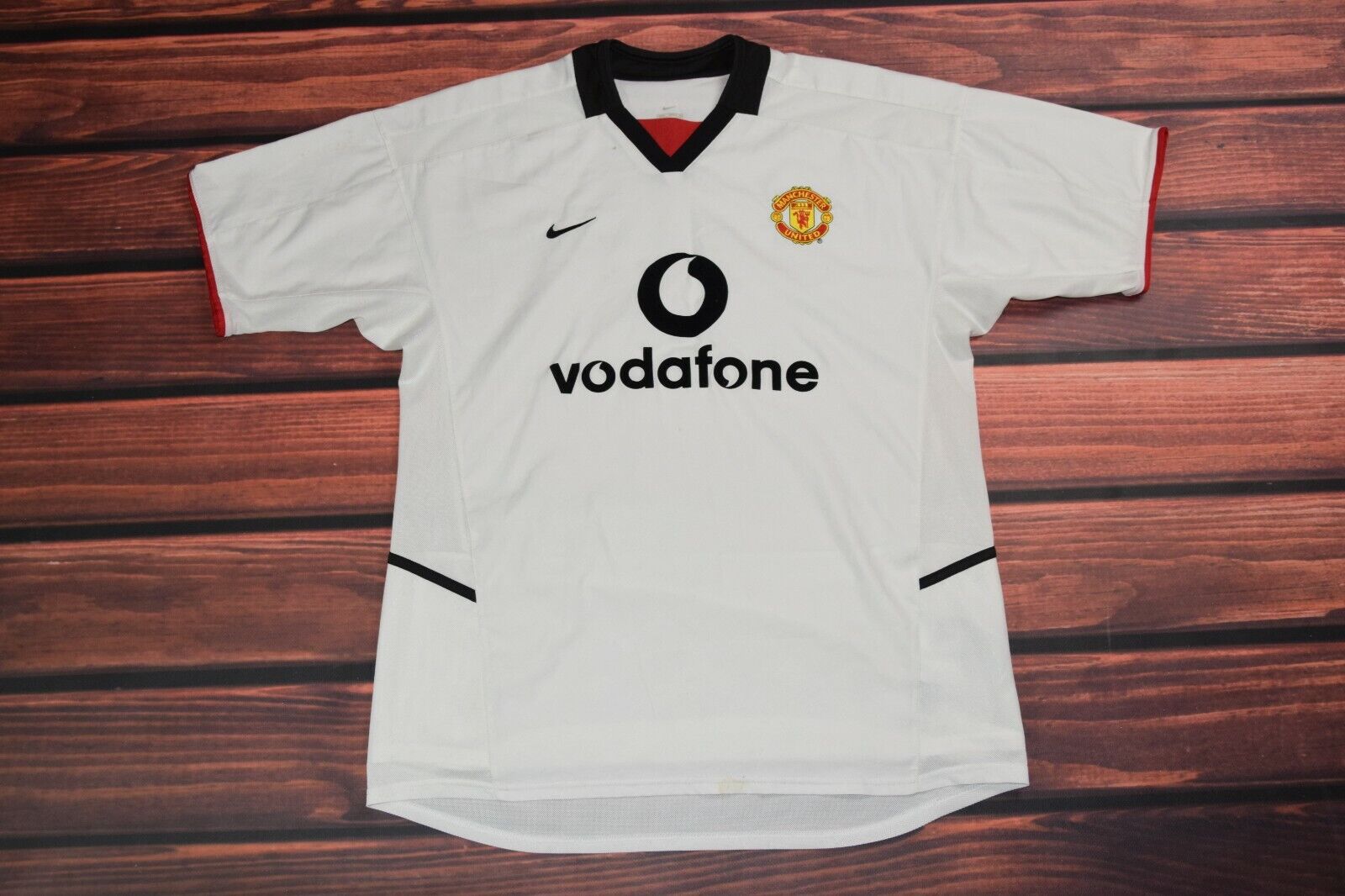 manchester nike jersey white shirt vodafone kit 03 03 vintage size L large  men