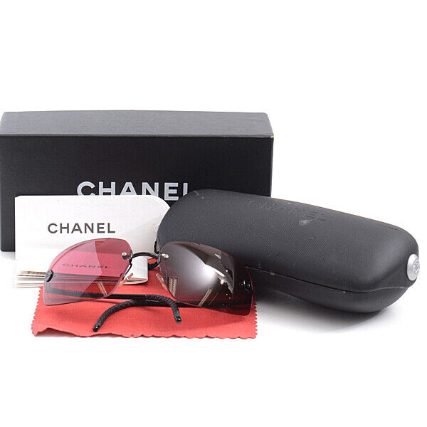CHANEL Rimless Square Sunglasses Black Frame Red Lenses 4035 C.126/75 with  Case