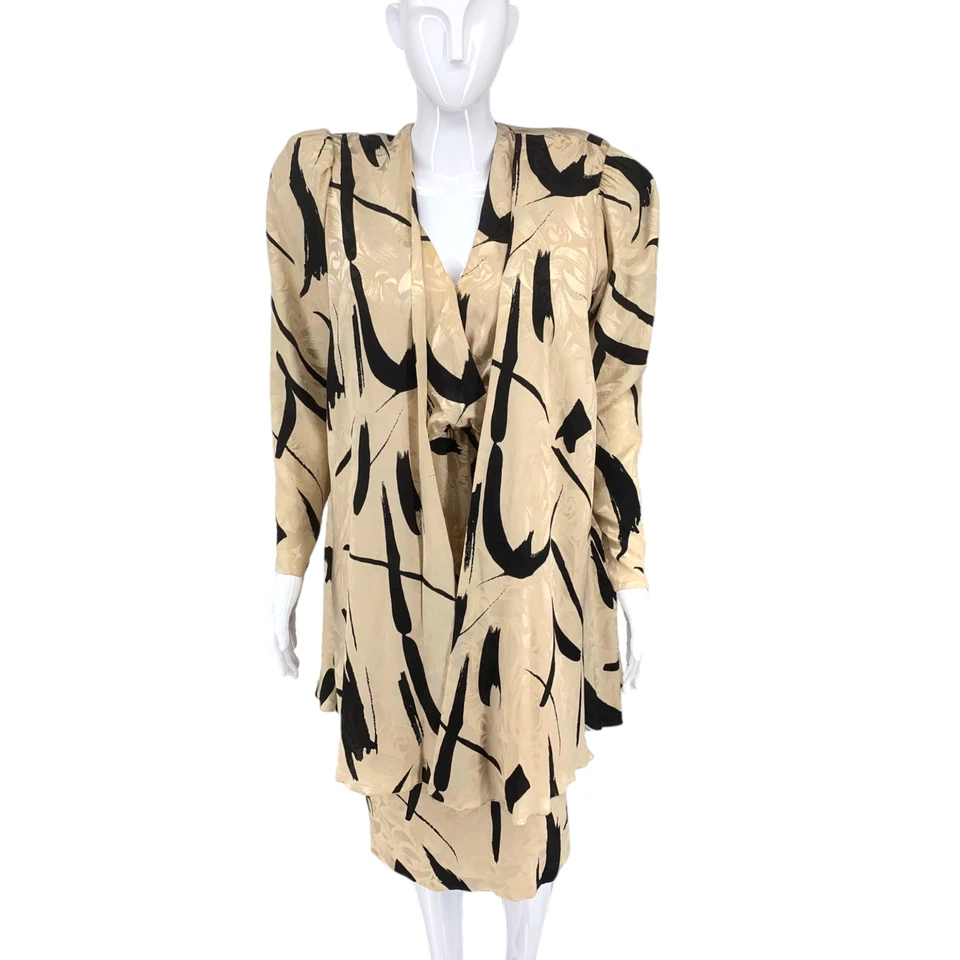 Conjunto de 2 piezas chaqueta de vestir vintage años 80 Saint Romei talla 8 100 % seda abstracta Corea Foto 2 de 4