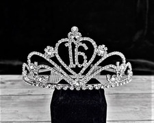 Silver Rhinestone Sweet 16 Crown Tiara Gift Keepsake