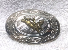 Small Silver Gold Western Bull Rider Oval Engraved Belt Buckle Great Condition