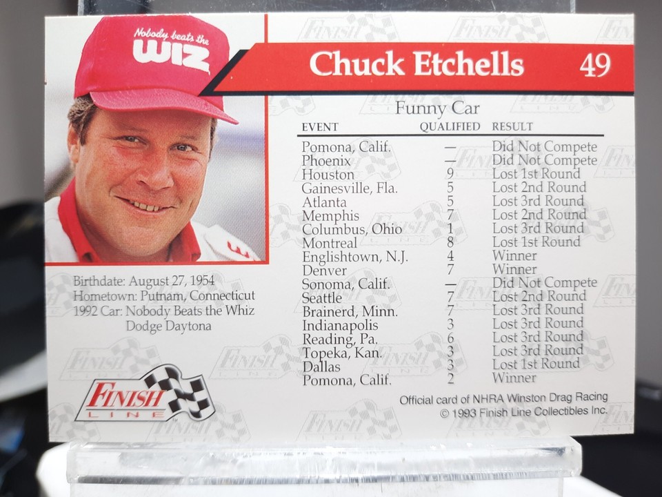 1993 Finish Line Nhra Chuck Etchells Trading Card #49 | eBay