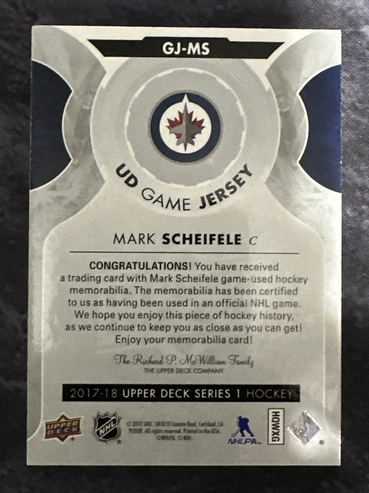 2017-18 Upper Deck UD Game Jersey GJ-MS Mark Scheifele Winnipeg Jets - Image 2 of 2