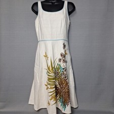 Ann Taylor Loft Sleeveless A-Line Ivory Brown & Teal Floral Design Size 4