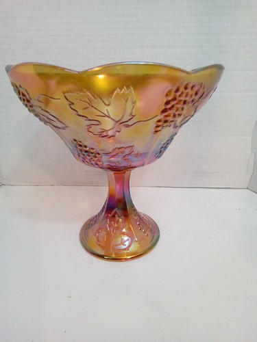 Vintage Ringelblume Indiana Karnevalsglas ""Ernte Traube"" SOCKEL. KOMPOTT. SCHÜSSEL - Bild 8 von 10