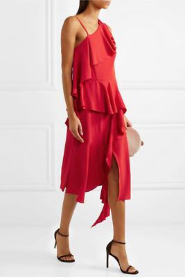 open lace back dress One shoulder gathered linen and cotton-blend maxi dress