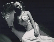 Lady Gaga vintage Hollywood look in white gown on chaize long 8x10 photo