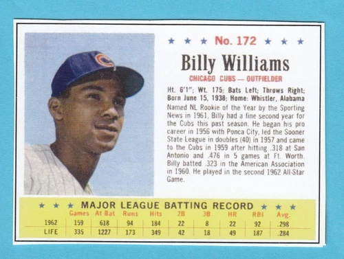 2022-1963 Cereal Card - #172 Billy Williams-Chicago Cubs