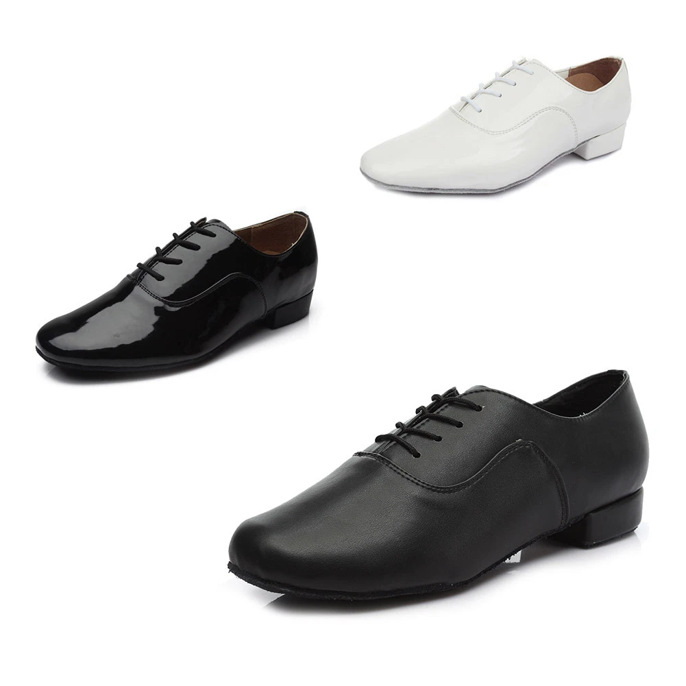 Men Latin Dance Shoes Ballroom Salsa Tango Dance Shoes Low Heeled Black White PU