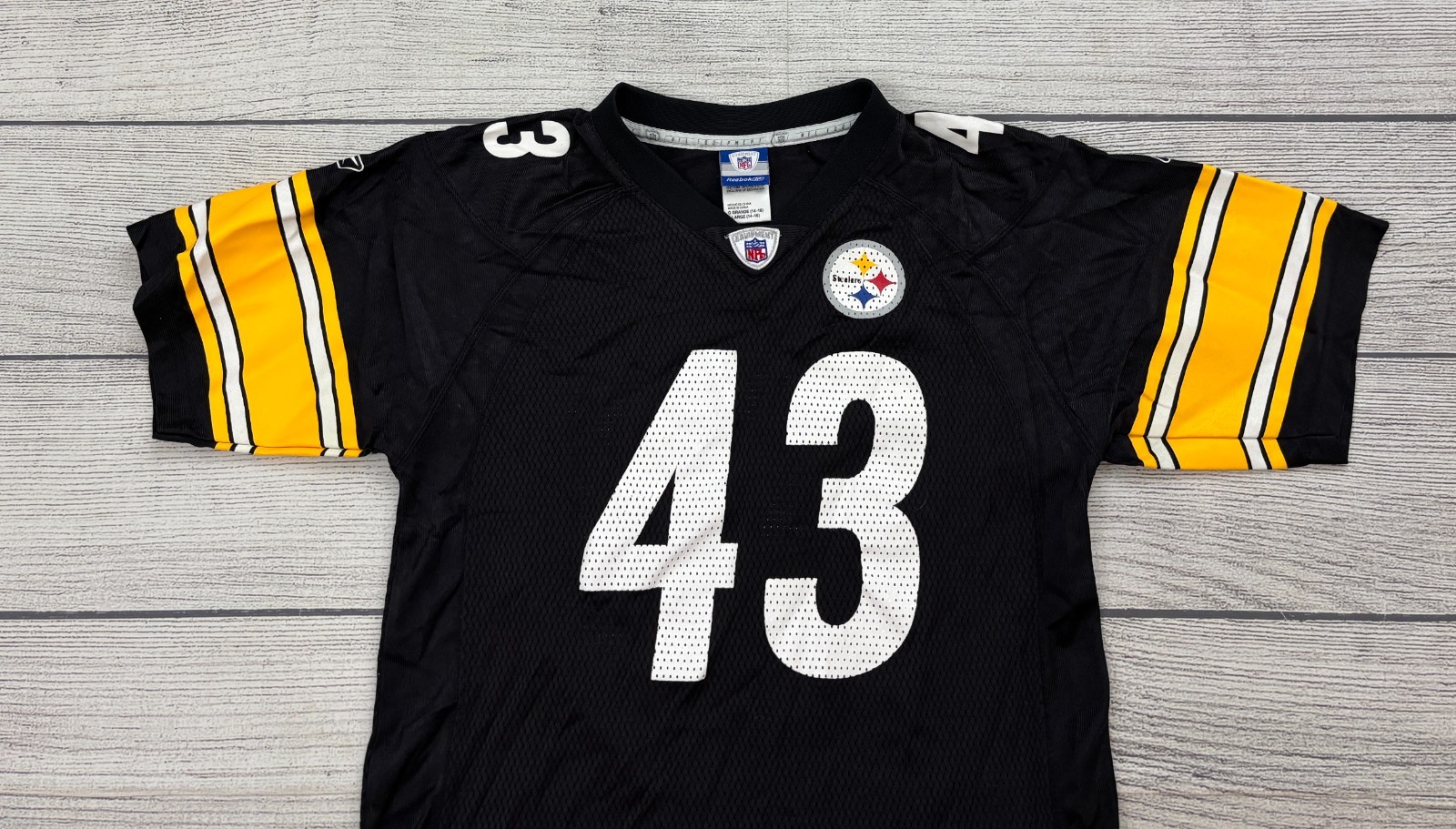 TROY POLAMALU #43 PITTSBURGH STEELERS Youth Sz Large Reebok Home NFL Jersey VTG thumbnail 2