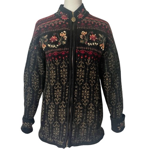 Isländische Designs 100 % Wolle Reißverschluss vorne Cardigan Jacke bestickt skandinavisch
