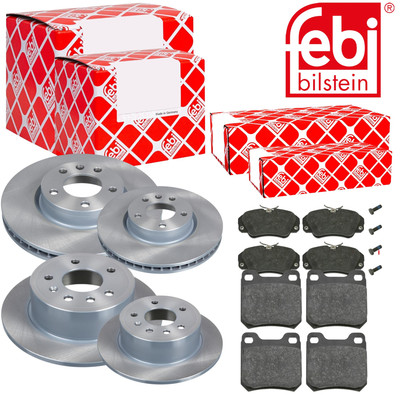 FEBI Bremsscheiben belüftet vorne+hinten+Bremsbeläge für Opel Senator B Omega A