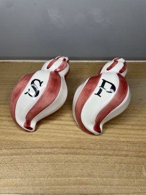 Salz und Pfefferstreuer Muscheln Vintage rot und weiß Streifen Neuheit