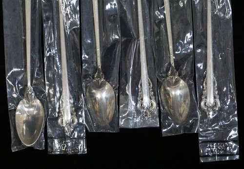 Lot of 6 Wallace GRAND BAROQUE Sterling Silver Iced Tea Spoons New In Package - Picture 5 of 6