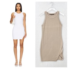 ENZA COSTA Supima Rib Slit Mini Dress Womens Tan Sleeveless Crew Racer Stretch
