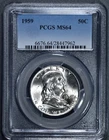 1959 50C FRANKLIN SILVER HALF DOLLAR KM# 199 PCGS MS 64 A6385