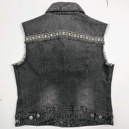 United Colors Of Benetton Denim Vest Sz L Embroidered Frayed Edge Pockets Unisex - Picture 18 of 19