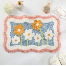 Simplicity Flower Bathroom Mat Non Slip Bath Rug Extra Absorbent and Soft Mic...