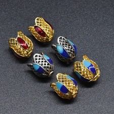 10Pc Tibetan Silver Golden Flower Enamel End Cap Beads Tassel Findings 14x11.5mm