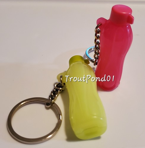 Tupperware Keychains Eco Bottle Set 2 Neon Green and Neon Pink Novelty Key Chain - Picture 4 of 5