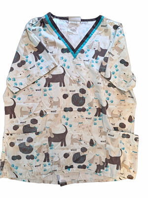 UA Scrubs Women's Scrub Top Size M V-Neck Animal Print Pockets