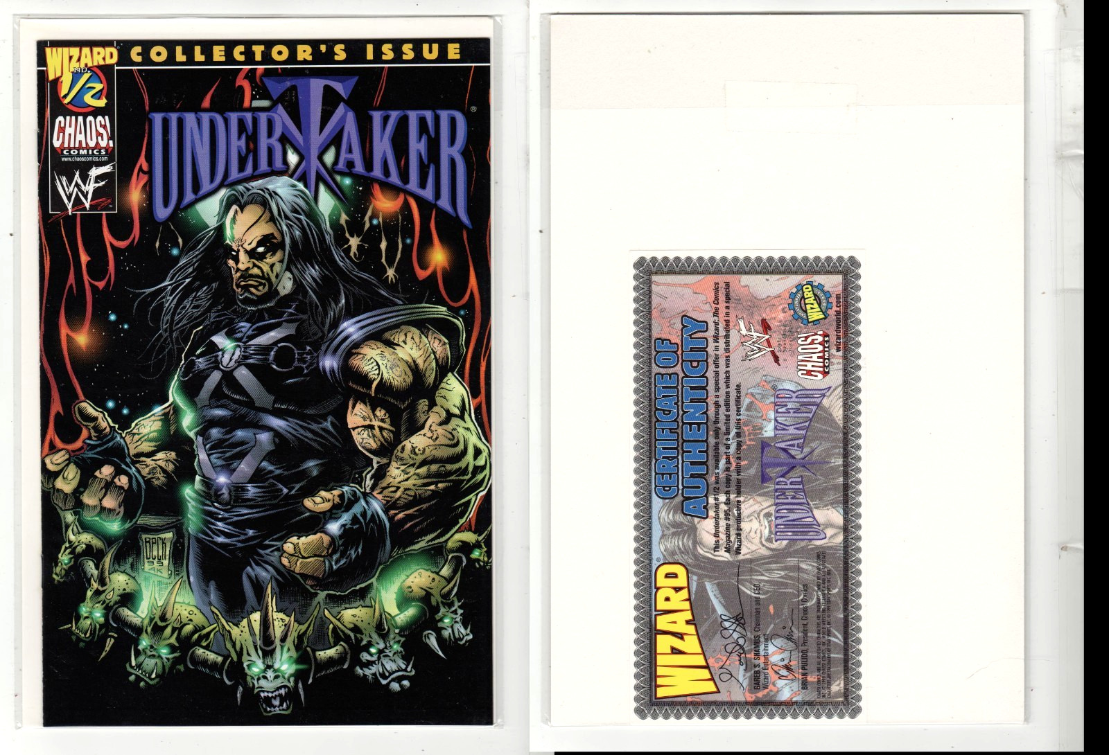 Undertaker Wizard 1/2 #1 (9.6/9.8 NM+ AVG) W COA Collector's Issue Chaos! 1999