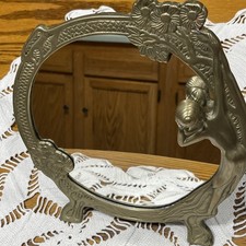 Vintage Art Nouveau Brass Mirror Lady of Lake...