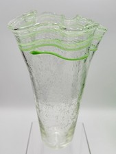 11.5" Mint Green  Crystal Murano Art Glass Vase Ruffled Fluted Bubbles