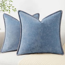 Spring Chenille Soft Cozy Throw Pillow Covers 18" x 18" Pack of 2 Grey Blue