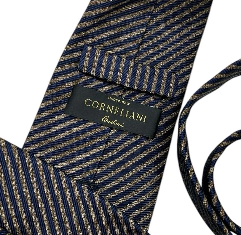 Corbata CORNELIANI 7 pliegues para hombre 100 % seda LUJO marrón azul a rayas con:3,6" usada en excelente estado Foto 2 de 4