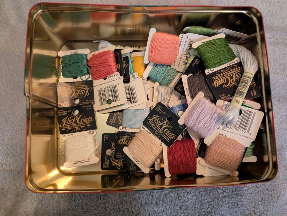 Vintage Lot of 40 J&P Coats Skeins Embroidery Floss Cards New & Used - Image 2 of 3