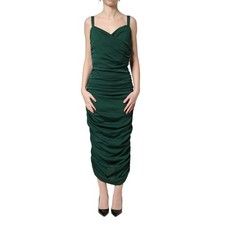 DOLCE & GABBANA Dress Green Ruched Sweetheart Bodycon Midi IT40/US6/S 3380usd