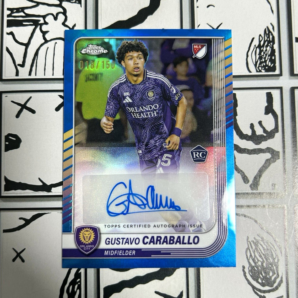 Topps Chrome MLS Gustavo Caraballo RC Auto Blue /150 Orlando City SC CA-GC view 1