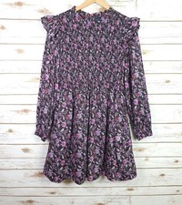 GAP Dress Women Medium Black Floral Long Sleeve Smocked Ruffled Cottagecore