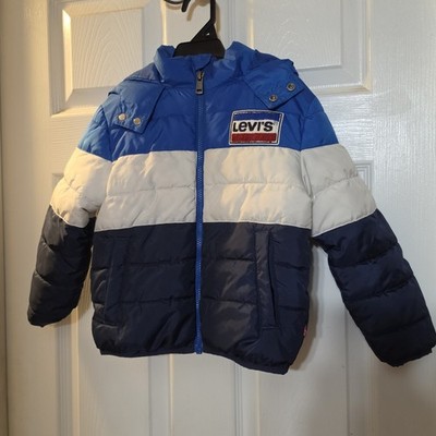 Boys LEVI'S Colorblock Puffer Jacket  BLUE/WHITE/NAVY Size XS 3-4 YEARS