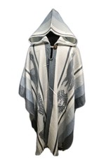 Bohemian Unisex Ecuadorian Alpaca Unisex Hooded Poncho Gray, Blue, White New