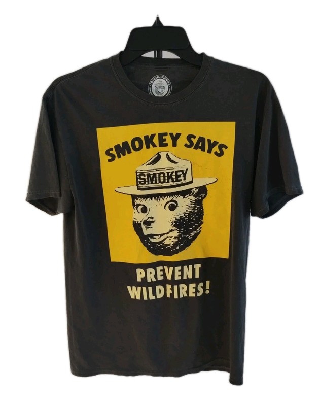  Smokey Says Prevent Wildfires Gray Short Rare Vintage Sleeve T Shirt - Size S