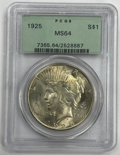 1925 US Silver $1 Peace Dollar PCGS MS64 Gen 2.3 Holder