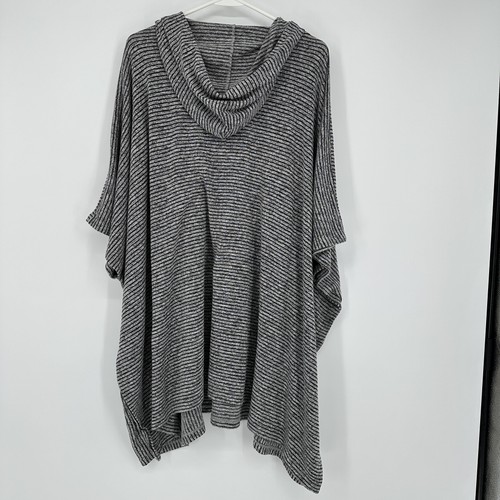 Lane Bryant Sweater Womens 18/20 Gray Black Striped Oversized Poncho Hoodie Top - Picture 8 of 9