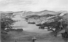 CRIMEAN WAR - PORT AND CITY OF SEVASTOPOL BEFORE SIEGE - 19th century engraving
