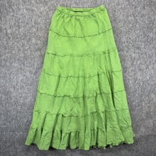 Bohemian Tiered Maxi Skirt Women's Medium Green Gauzey Lightweight Flowy Y2K
