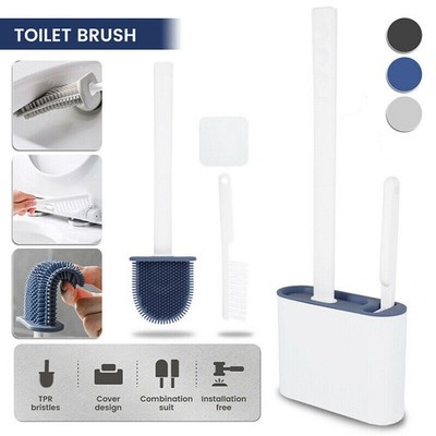 Silicone Toilet Brush Holder Base Wall Mounted Bathroom Cleaning Tool Brush Set