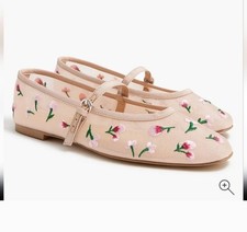 J. Crew Factory Women"s Floral Mesh embroidered Mary Jane flats Sz 8 Display
