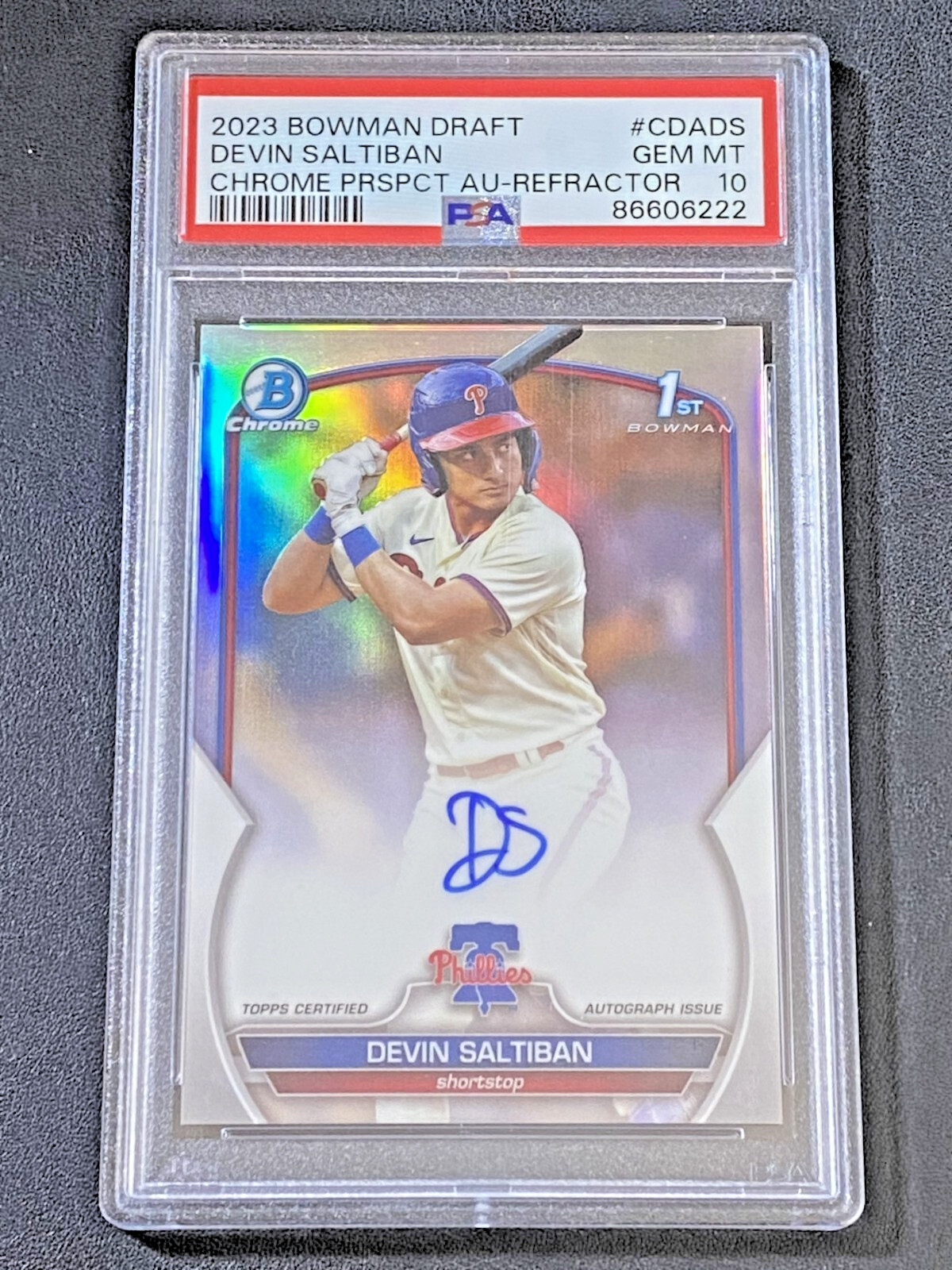 DEVIN SALTIBAN 2023 Bowman Chrome Draft 1st REFRACTOR AUTO PSA 10 Gem Mint /499